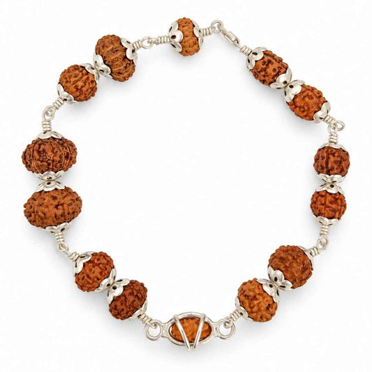 1 to 14 Mukhi Natural Rudraksha Bracelet With Silver Cap With ISO Lab Certificate