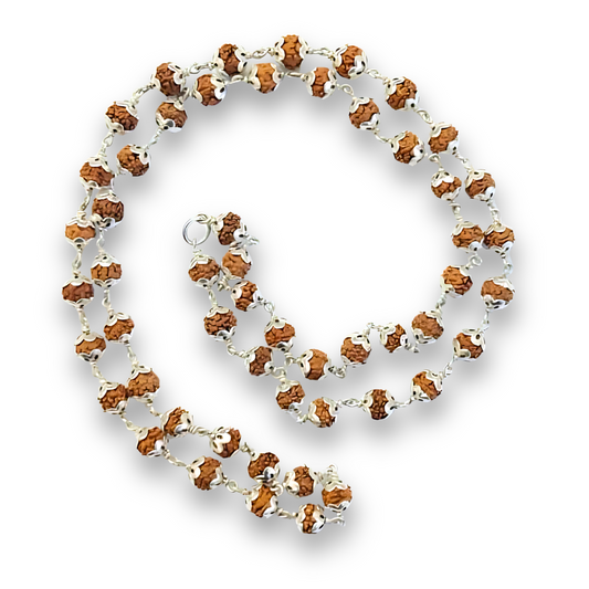 Silver Cap Rudraksha Mala 54 Beads With Lab Certificate Ratna Palace