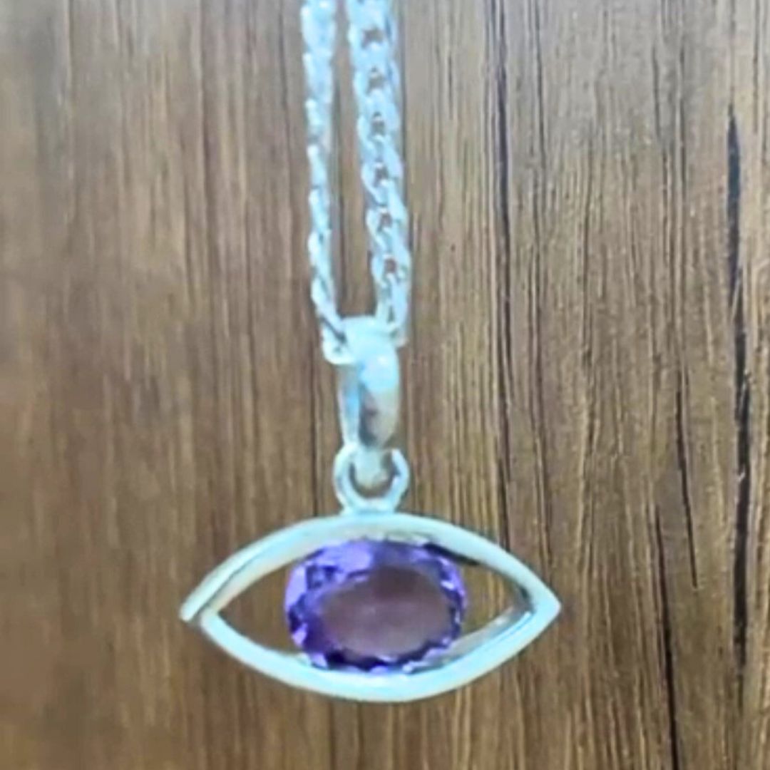 Nazar Dosh Suraksha Silver Pendant with Silver Chain with Amethyst with Lab Certificate Ratna Palace