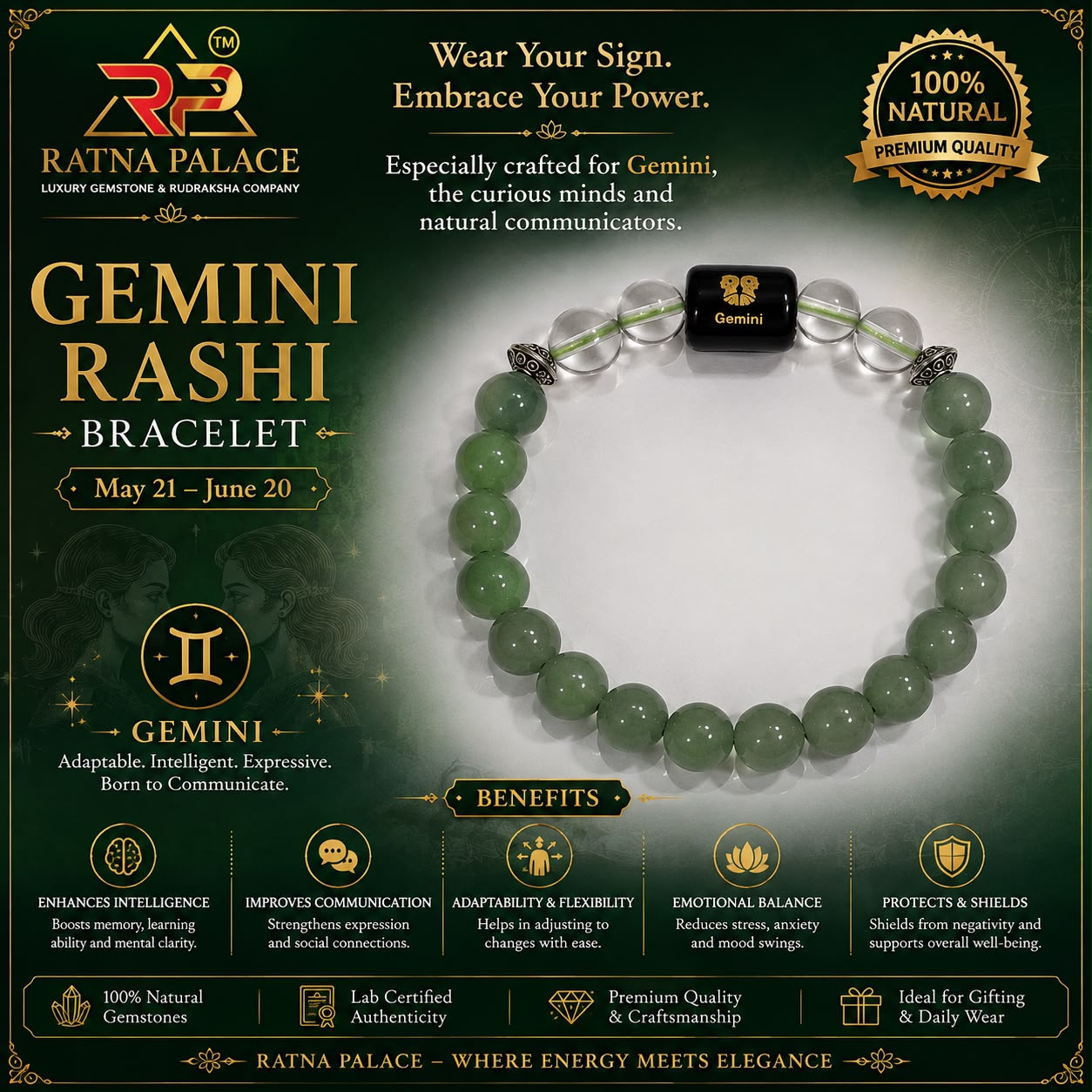Gemini (মিথুন রাশি/Mithun) Bracelet with Lab Certificate