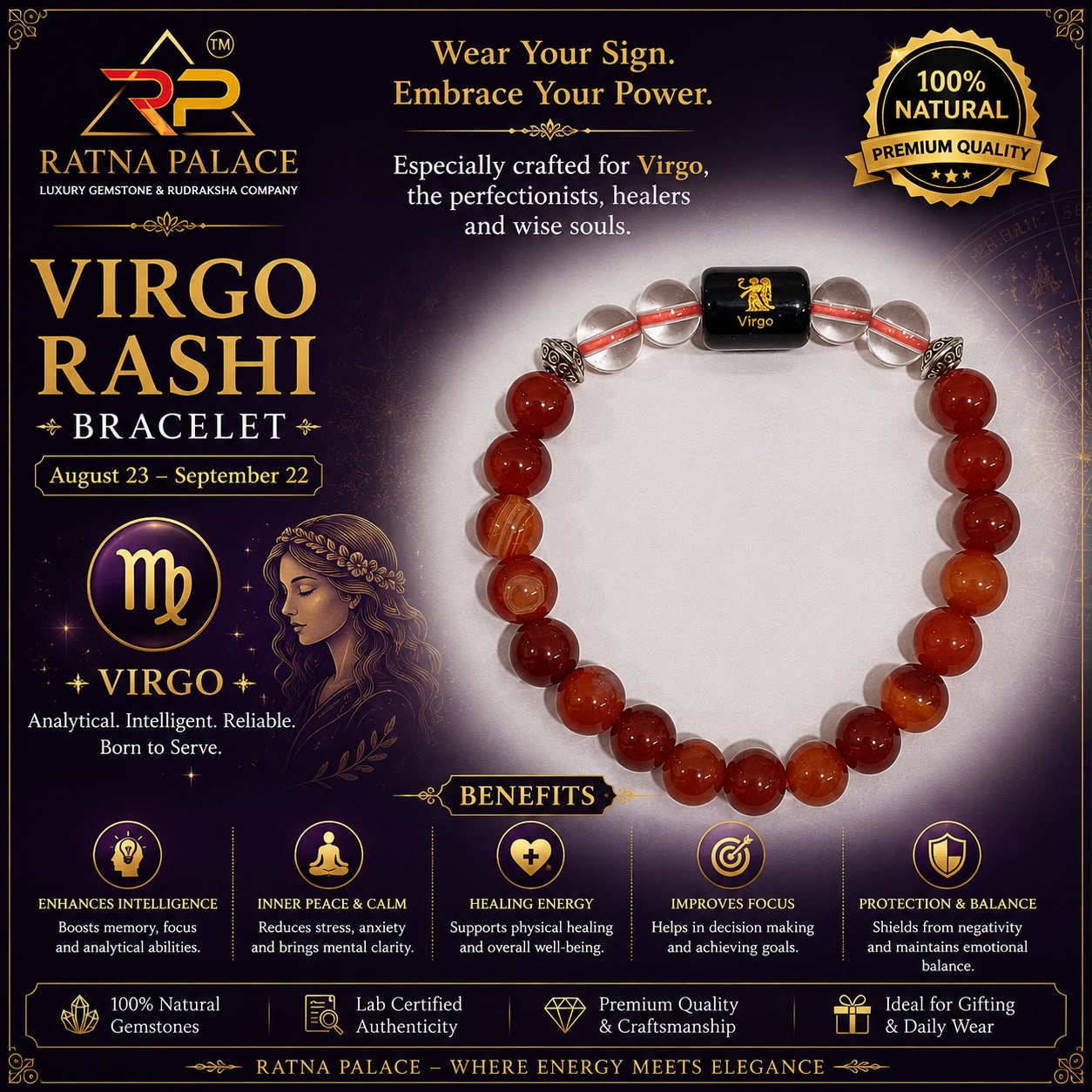 Virgo (কন্যা রাশি/Kanya) Bracelet with Lab Certificate