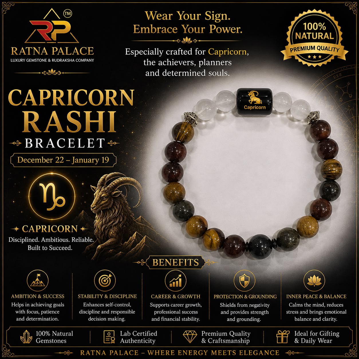 Capricorn (মকর রাশি/Makar) Bracelet with Lab Certificate
