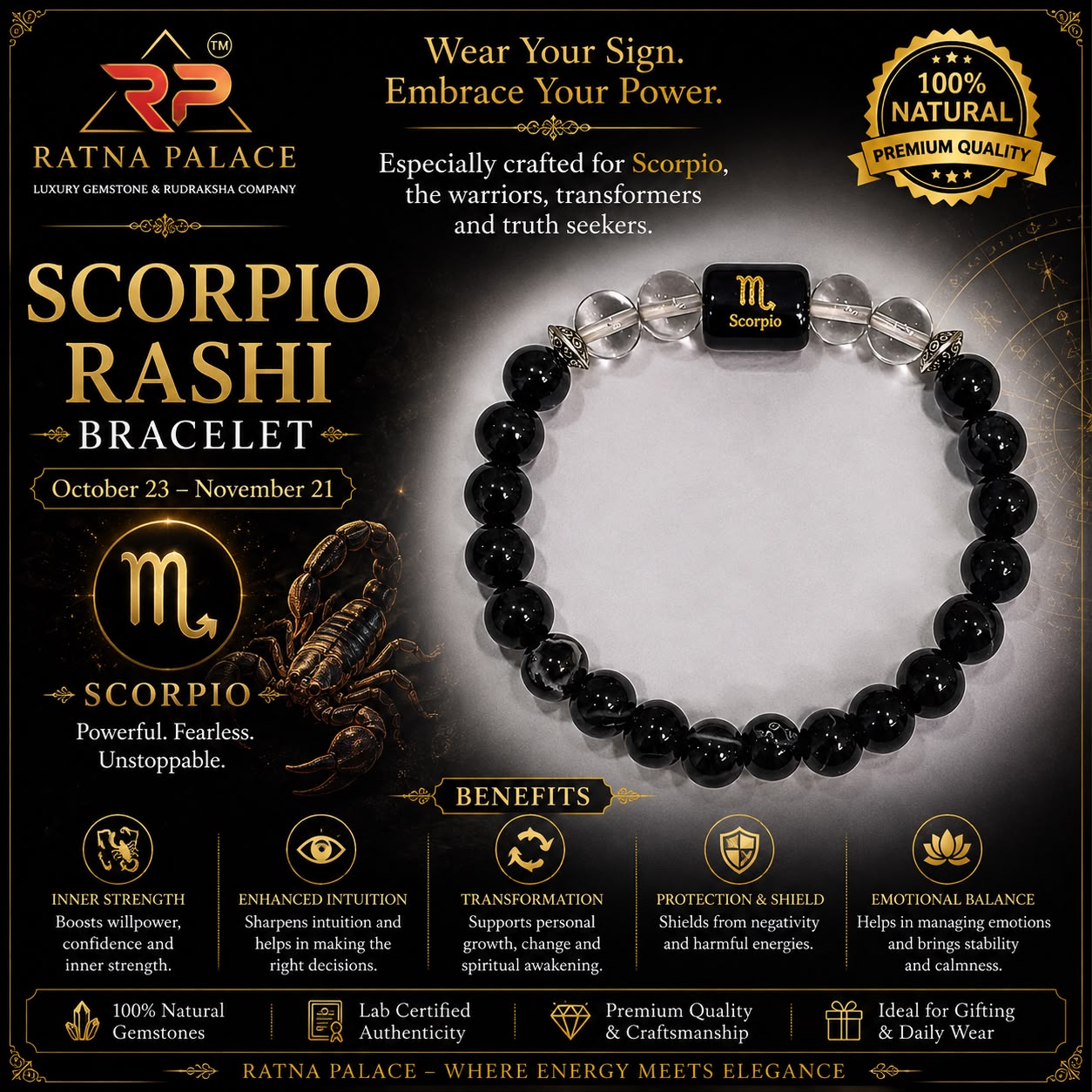 Scorpio (বৃশ্চিক রাশি/Brishchik) Bracelet with Lab Certificate