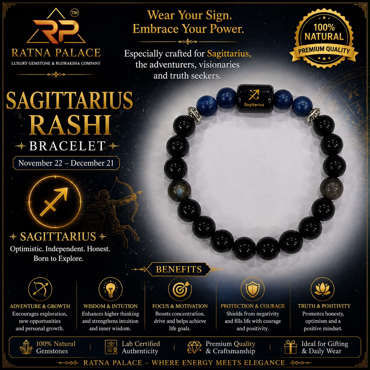 Sagittarius (ধনু রাশি/dhanu) Bracelet with Lab Certificate