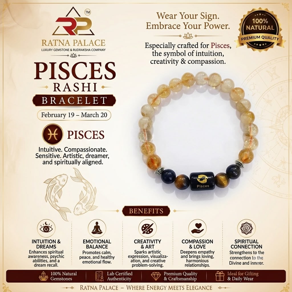Pisces (মীন রাশি/Meen) Bracelet with Lab Certificate