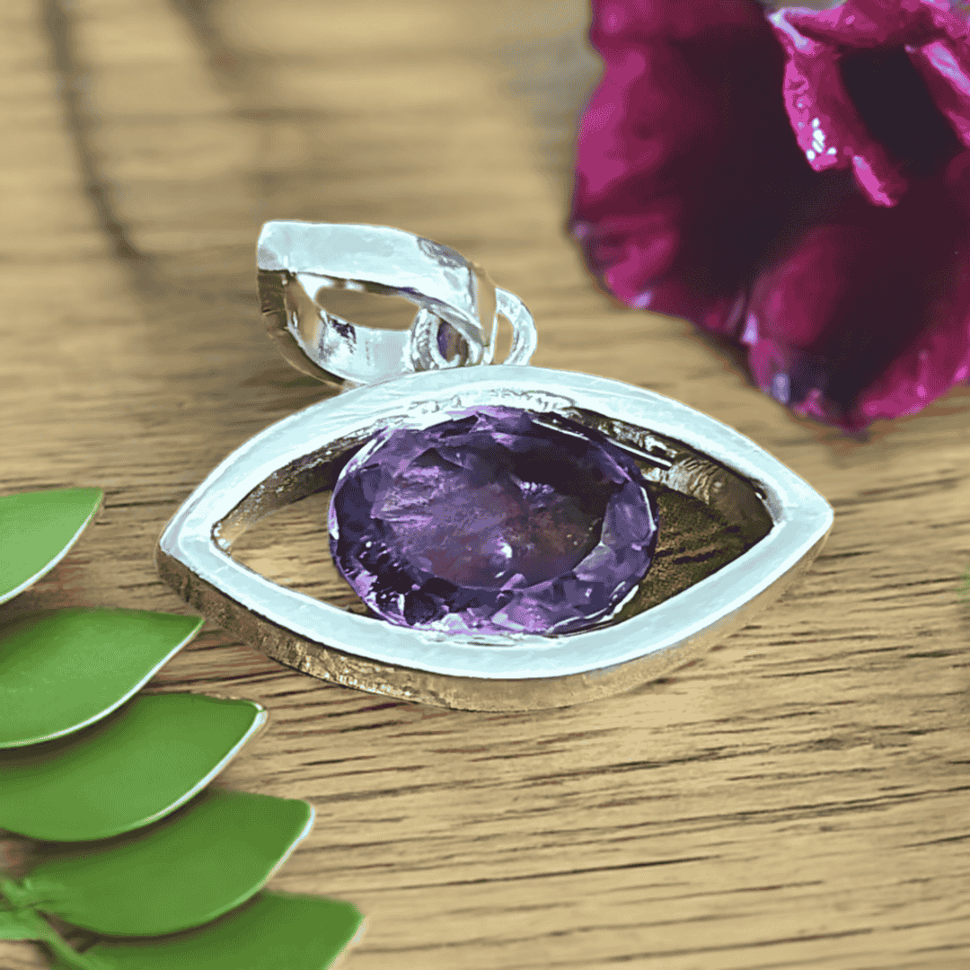 Nazar Dosh Suraksha Silver (Rupo/Chandi) Only Pendant with Amethyst with Lab Certificate Ratna Palace