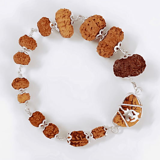 1 to 14 Mukhi Natural Rudraksha Bracelet With Silver Cap With ISO Lab Certificate