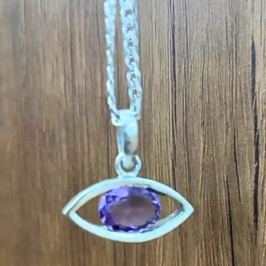 Nazar Dosh Suraksha Silver Pendant with Silver Chain with Amethyst with Lab Certificate