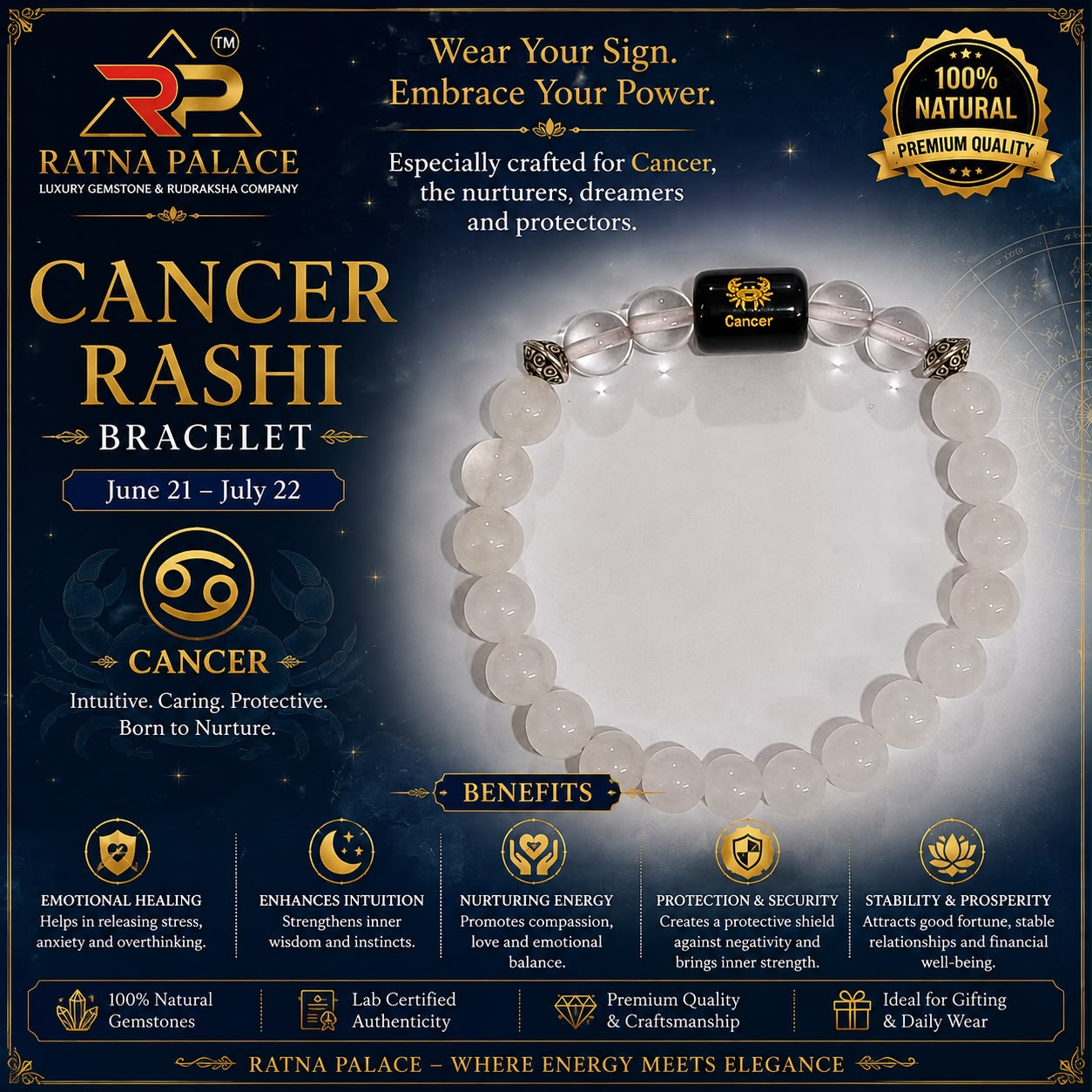 Cancer (কর্কট রাশি / Karkat) Bracelet with Lab Certificate