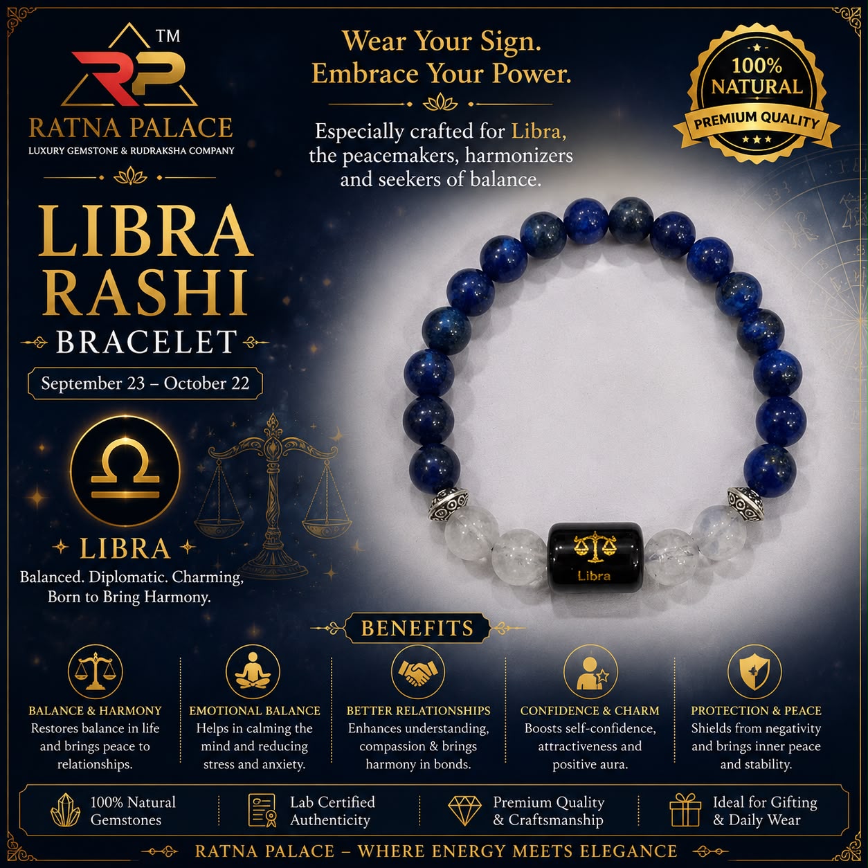 Libra (তুলা রাশি/tula) Bracelet with Lab Certificate