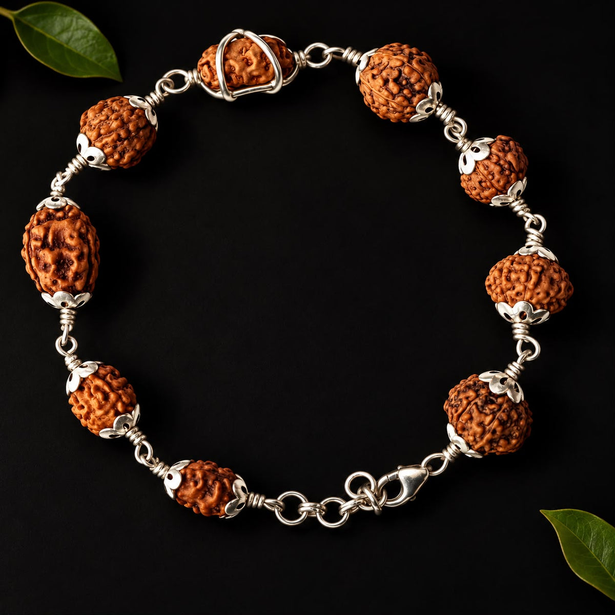 1 To 9 Mukhi Natural Rudraksha Bracelet With Silver Cap With Lab Certificate