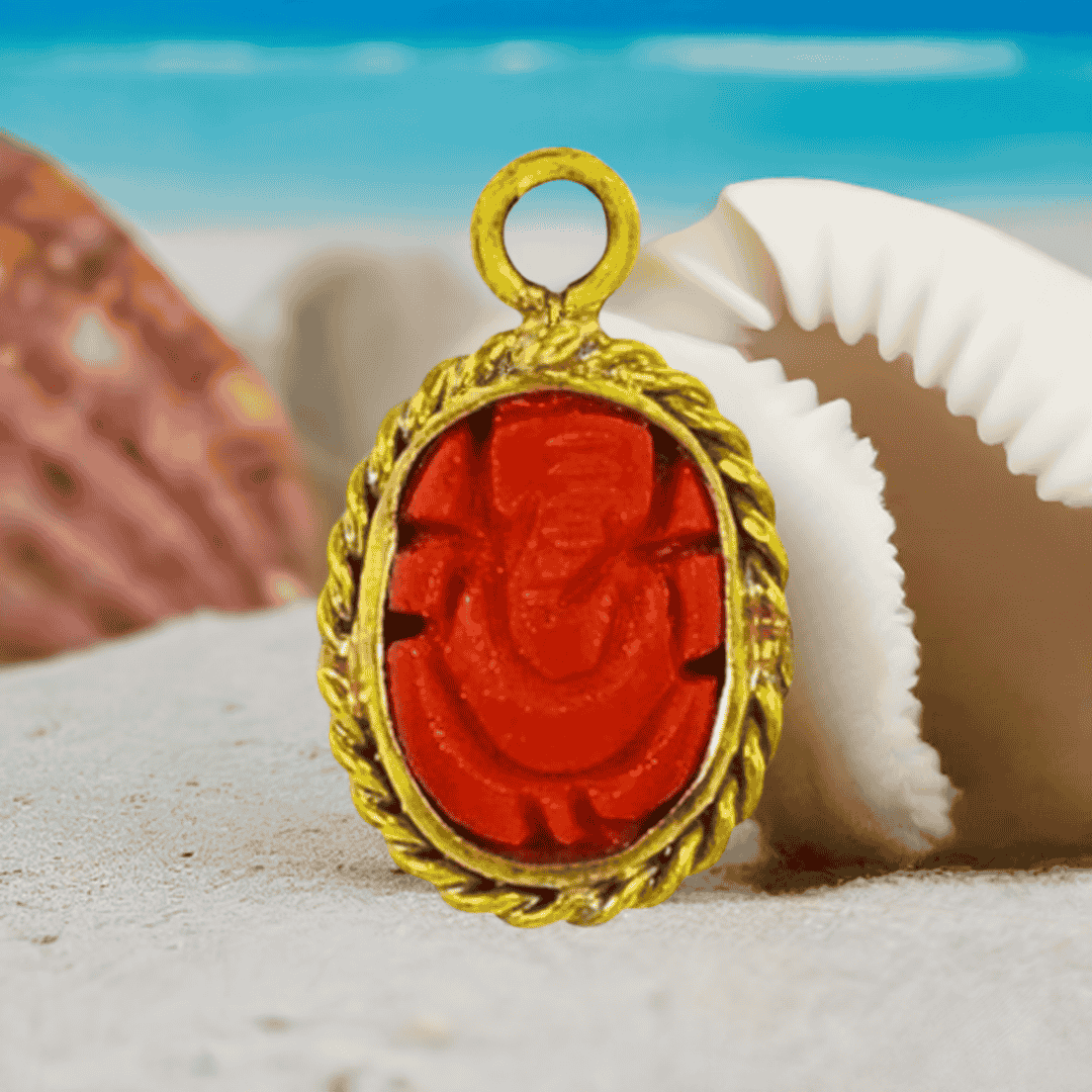 Italian Coral Ganesh Ji PENDANT 5.25 ratti with Lab Certificate